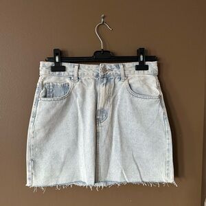 Pale Blue Denim Mini Skirt with Frayed Hem
